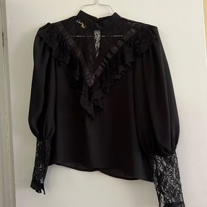 Beautiful black lace, Victorian detail, shirt, size small